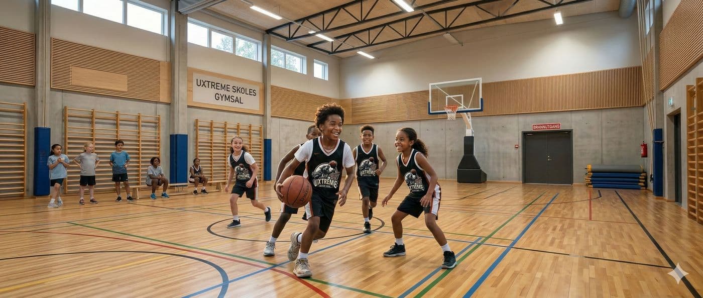 Ungdom spiller 3x3-basketball i hallen