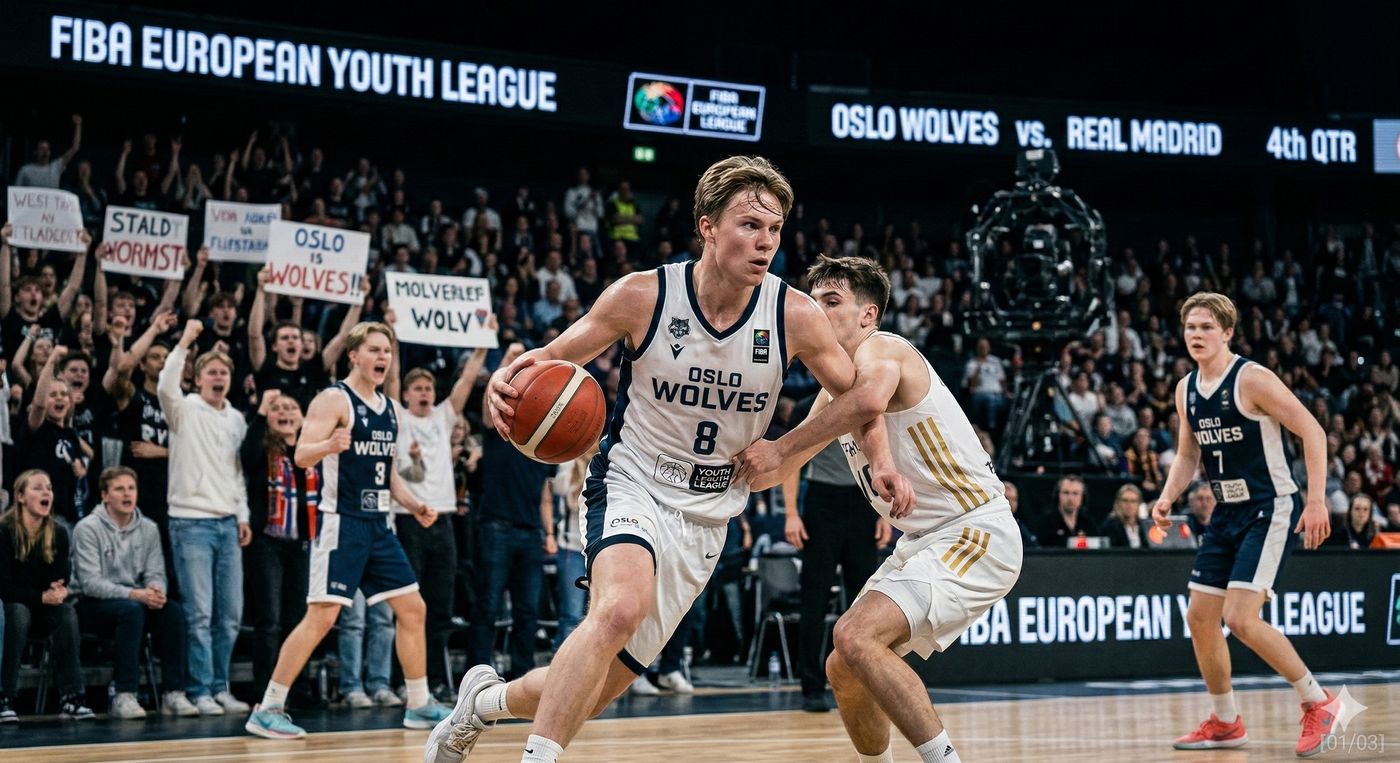 Ungdom som spiller proff basket i Europa. AI generert bilde